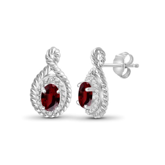 1.20 Carat T.G.W. Garnet Gemstone and White Diamond Accent Earrings