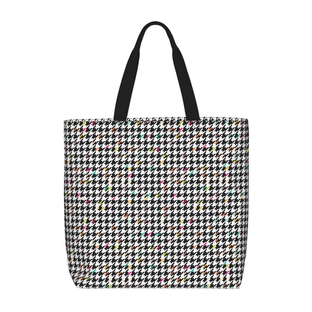 Fotbe Black And White Houndstooth Bolsa Tote con Estampado para Mujer, Bolsos con Cremallera, Bolsa de Hombro Casual de Gran Capacidad con Bolsillos Internos