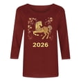 thumbnail image 4 of Happy Year of the Horse Shirt for Women Casual 3/4 Sleeve Round Neck Printed Graphic Tops 2026 Eve New Years Outfits, 4 of 4