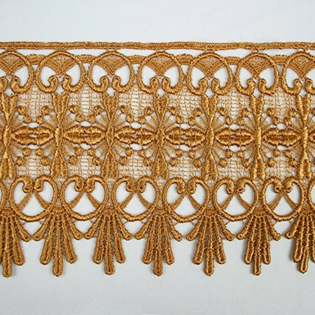 - Gold Taupe Tan 5/8”~5-1/8” Embroidered Floral Venice Lace Trim Guipure By Yard (17823 (4.75