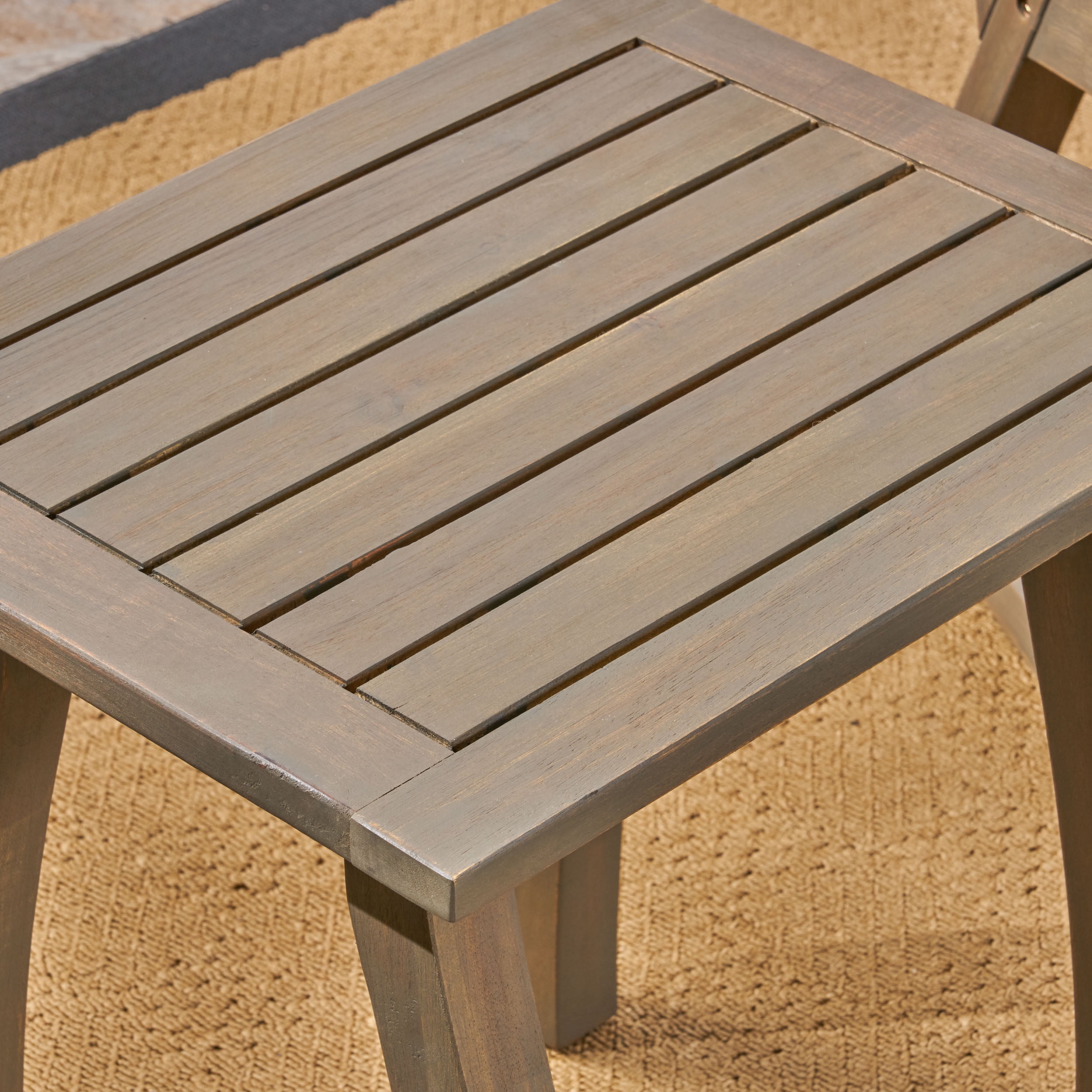 Laney Outdoor 3 Piece Acacia Wood Rocking Conversation Set with Cushions, Gray, Dark Gray