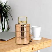 Traditional Royal Indian Copper Hammered with Brass Handle Tiffin Box Animal with Pewter Lining 3 Compartments Office Tiffin Lunch Box
