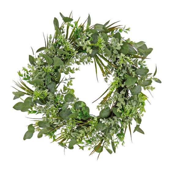 National Tree Company 22 inch Artificial Spring Wreath with Eucalyptus Leaves, Flowing Green Stems, Realistic Decoration for Front Door or Indoor Décor
