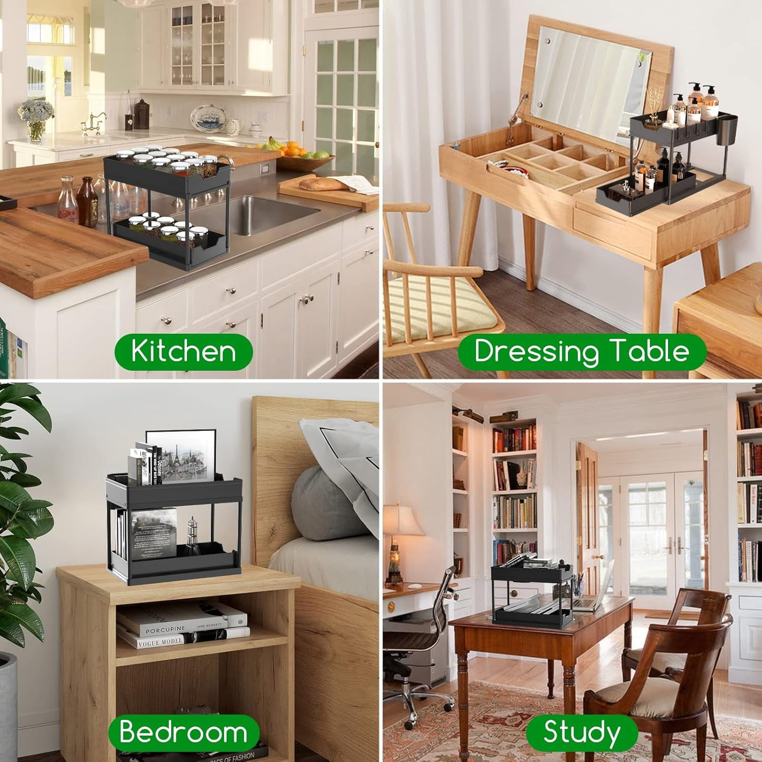 Couradric Under Sink Organizer ,2-Pack ,2-Tier Slide-Out,Rust-Resistant Steel Bathroom & Kitchen Cabinet Organizer, Space Saving Storage Solution