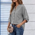 thumbnail image 5 of ClodeEU Women's Stand Collar V Neck Button Down Roll Tab Long Sleeve Striped Shirt,Casual Loose Blouse Top Black,Women's Plus L, 5 of 8