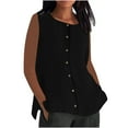 thumbnail image 2 of Women's Sleeveless Button Down Shirts Blouses Solid Color Casual Crew Neck Sleeveless Tank Tops Business Work Top, 2 of 5