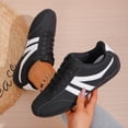 thumbnail image 4 of Womens Sneakers Color Block Leather Lace up Tennis Skate Shoes Classic Antislip Soft Sole Trainers Athletic Shoes Black Size 6.5, 4 of 7
