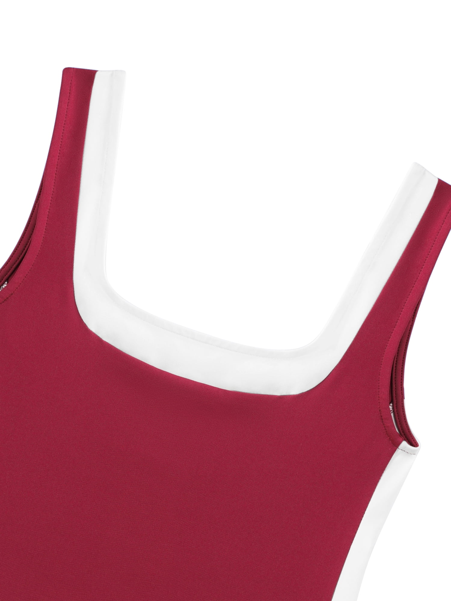 DARING DIVA Women's Crop Square Neck Slim Fitted Color Block Yoga Shirts S Wine Red