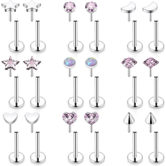 20/18/16g Threadless Noses Rings Flat Back Earrings Medusa Lip Labret Cartilage Helix Tragus Conch Hypoallergenic Surgical Steel Piercing Jewelry for Women Men[y844]