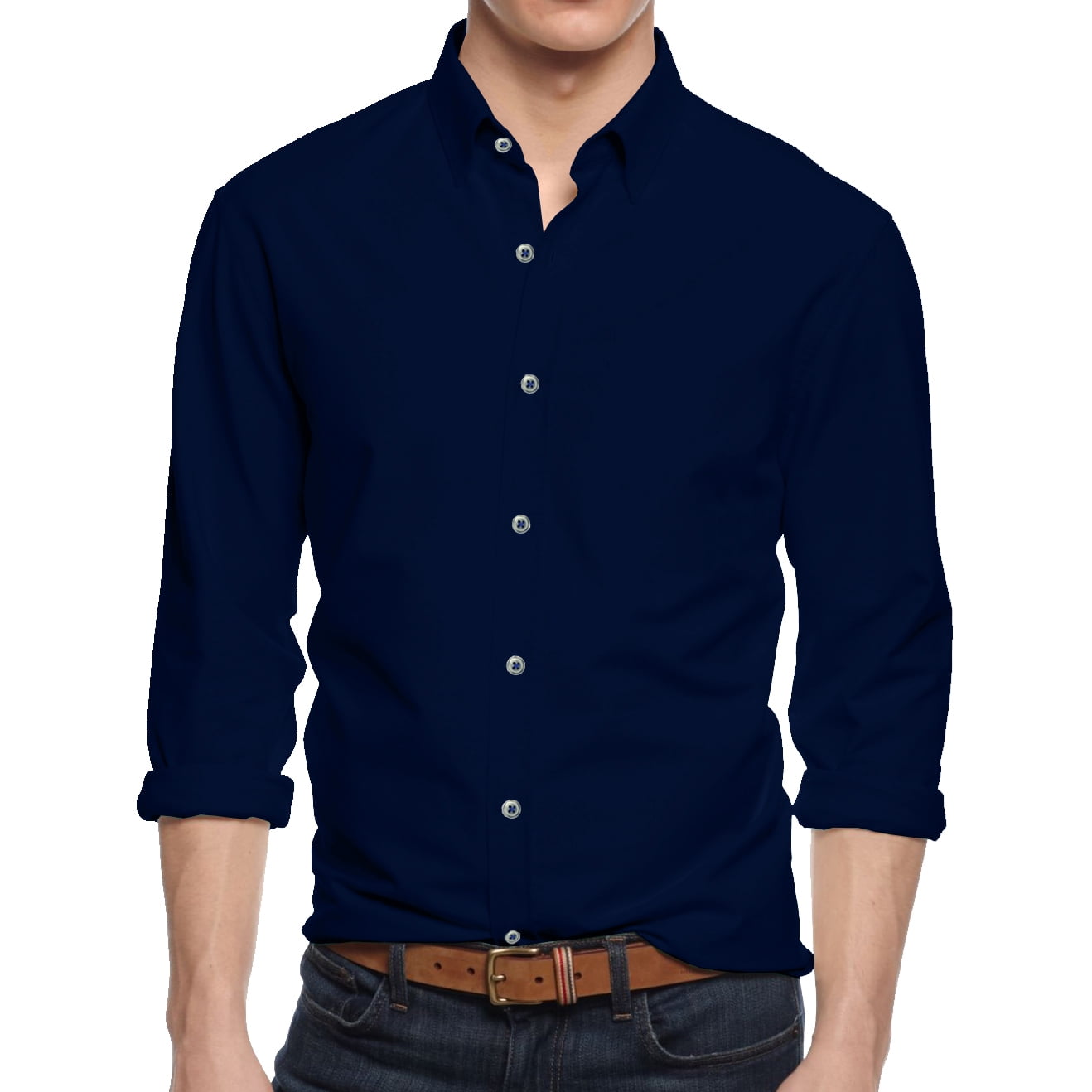 mens navy blue button up shirt