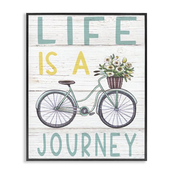 Stupell Industries Cottage Life's A Journey Blue Bicycle Flower Basket Black Framed Giclee Art, 11 x 14, by Elizabeth Tyndall