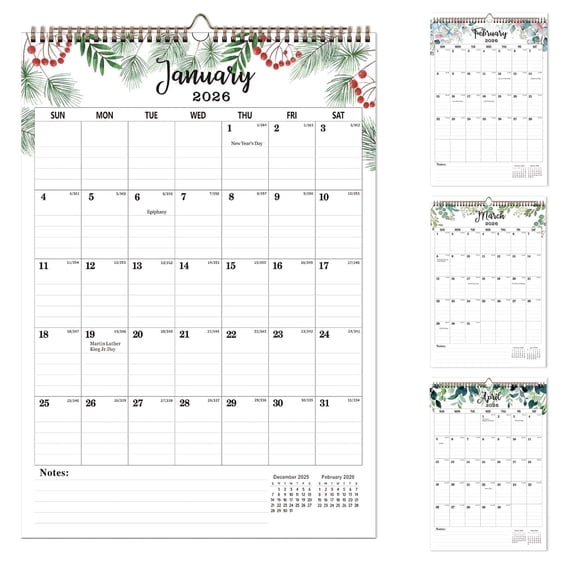 DIYAMG Parper Calendar, 17 x 12in Large Wall Calendar, Flowers Theme Planning Calendar,  Calendar with Memo Space for Anniversaries/Festivals/Events(Jan. 2026 – Jun. 2027)