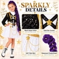thumbnail image 6 of Girls Halloween Costume, Pop Idol Stage Performance Outfit with Sequin Jacket, Tulle Skirt and Braided Ponytail Extension, 6-Piece Singer Cosplay Set for Dress Up Parties, 6 of 9