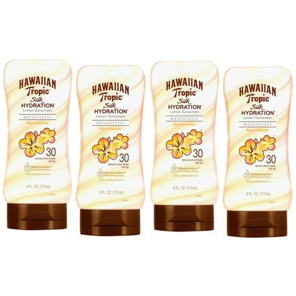 Hawaiian Tropic Silk Hydration Weightless Sunscreen Lotion, 6 Fl. Oz. - Pack of 4