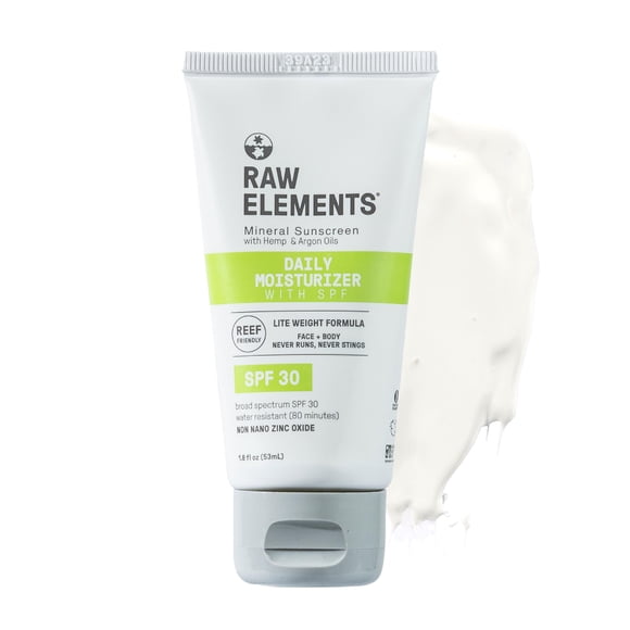 Tubo de bioresina humectante de estilo de vida diario Raw Elements - Protección SPF 30 UVA-UVB Sin nano zinc Apto para arrecifes Resistente al agua 1.8 oz