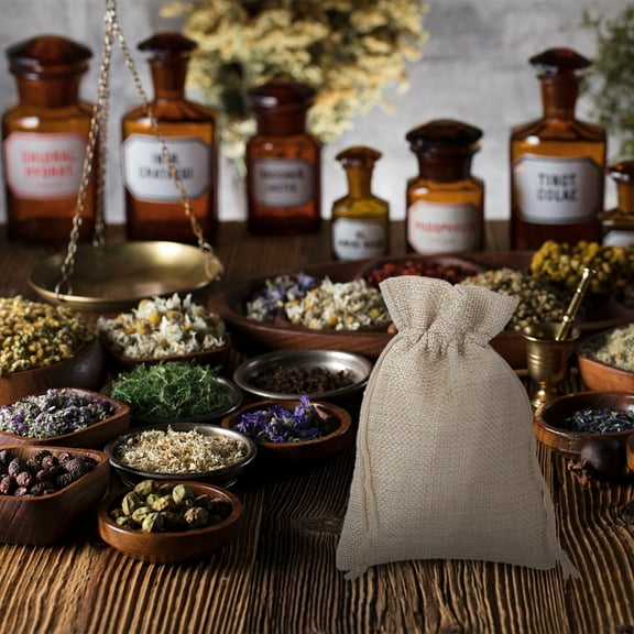 WHAMVOX Khaki Burlap Bags with Drawstring for Storage Eco Friendly Material Perfect for Jewelry and Gifts 50 Pcs