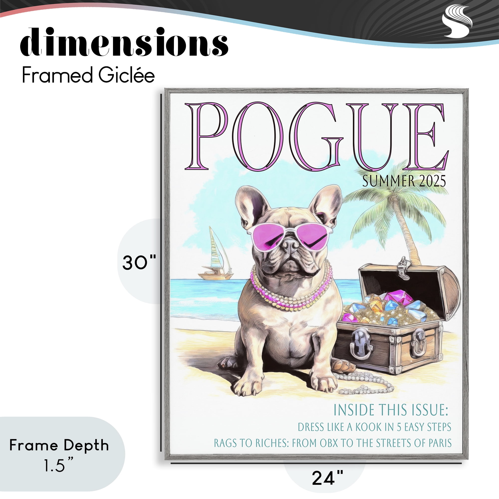 Stupell Industries Pogue Summer Dog Fashion Gray Framed Giclee Art, design by Grotto Studios
