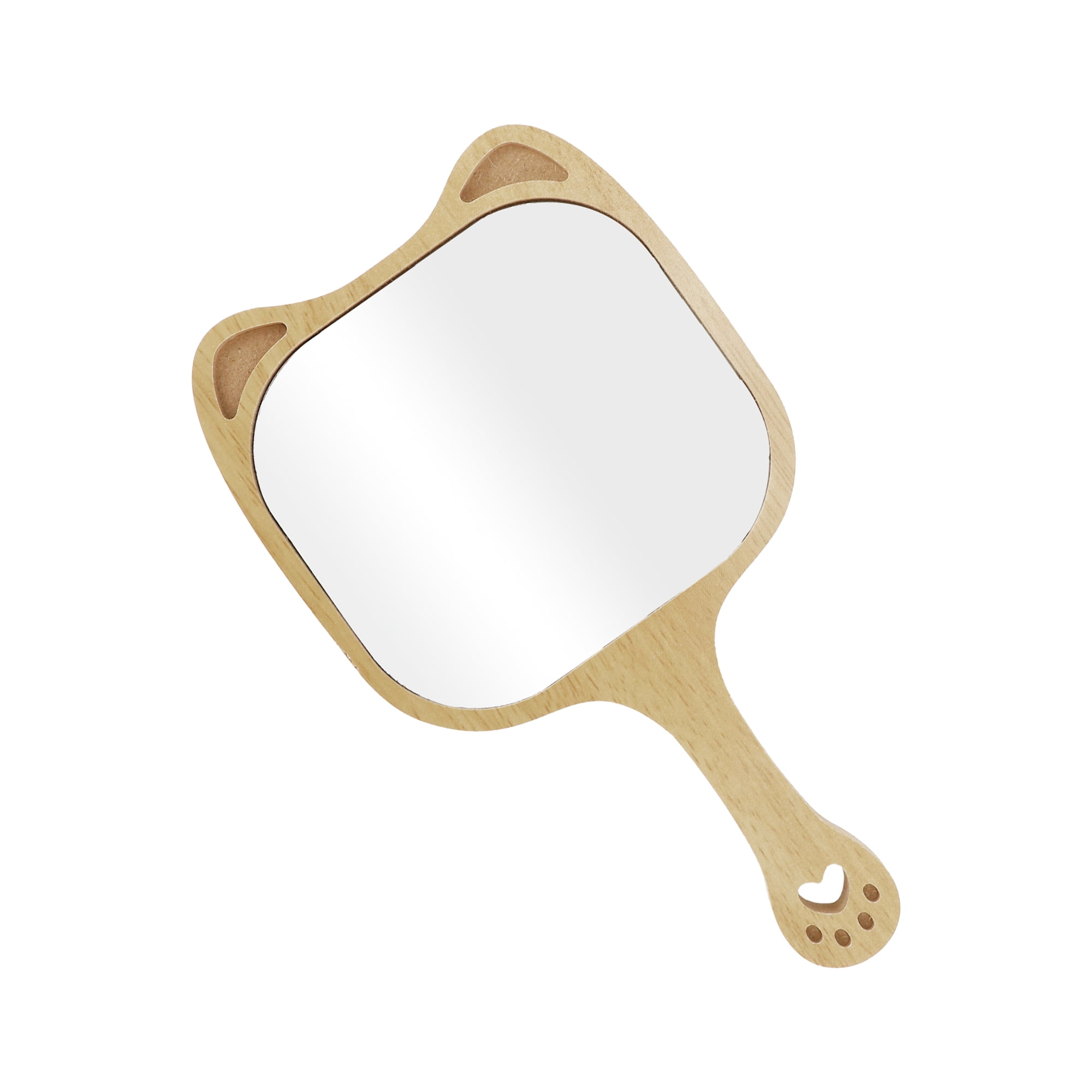 Unique Bargains Square Cat Ears Handheld Mirror for Beauty Travel Wood Color