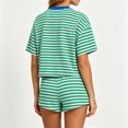 thumbnail image 3 of Womens Lounge 2 Piece Sets Summer Striped Matching Pajamas Set Short Sleeve Oversized T Shirts & Drawstring Shorts S, 3 of 5