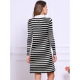 thumbnail image 3 of DARING DIVA Sweater Long Sleeve V Neck Above the Knee Striped Knit Dress XS Black White, 3 of 7