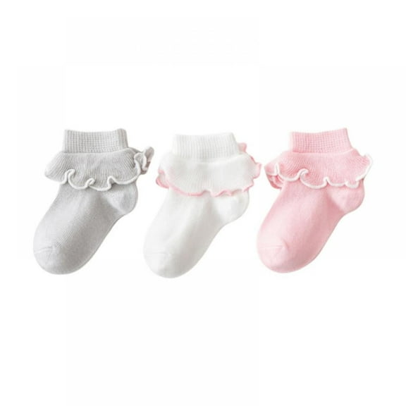 3 Pack Baby Girls Socks Ruffle Ripple Edge Turn Cuff Ankle Socks Toddlers Infants