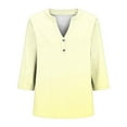 thumbnail image 6 of Crunowin Plus-Size Tops for Women, Gradient V-Neck 3/4-Sleeve Button Tee Loose Casual & Comfy T-shirts Beige 5XL, 6 of 6