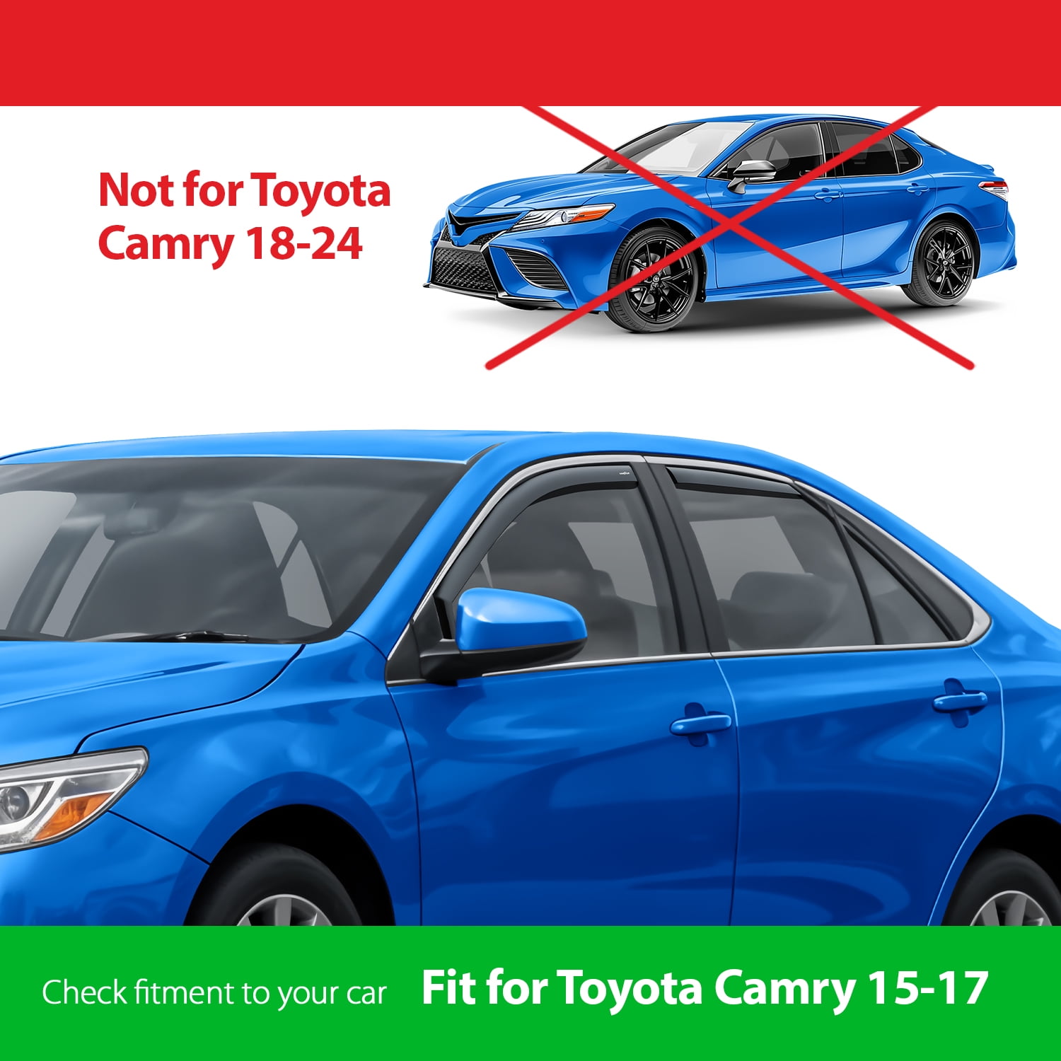 Goodyear Shatterproof in-Channel Window Deflectors for Toyota Camry 2015-2017, Rain Guards, Window Visors for Cars, Vent Deflector, Car Accessories, 4 pcs - GY007928
