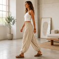thumbnail image 5 of Women's Casual Elastic High Waisted Boho Harem Pants.Baggy Balloon Pants,Barrel Pants with Pockets,Comfortable,Lounge,Yoga,Travel,Vacation Outfits,Lightweight Beach Pants, 5 of 7