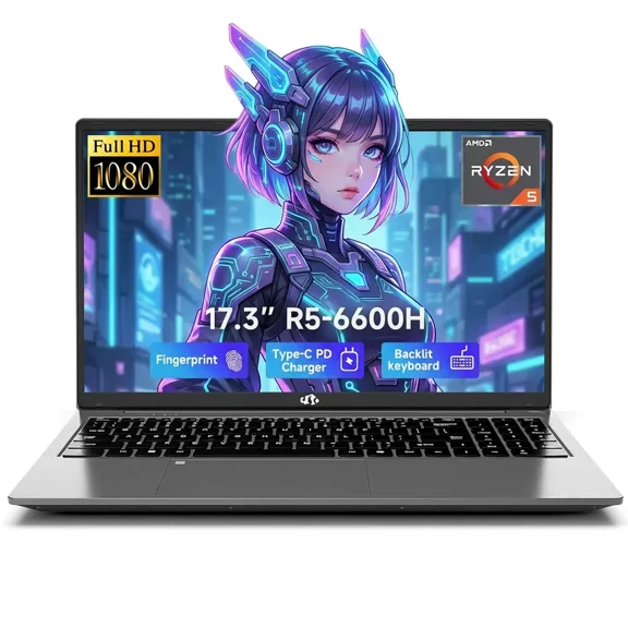 17.3" IPS FHD Gaming Laptop 16GB DDR5 RAM 1TB SSD AMD Ryzen 5 6600H (Beat i7-1165G7 Up to 4.5GHz) Radeon 660M GPU with 100W Type-C Backlit Keyboard Fingerprint Gray