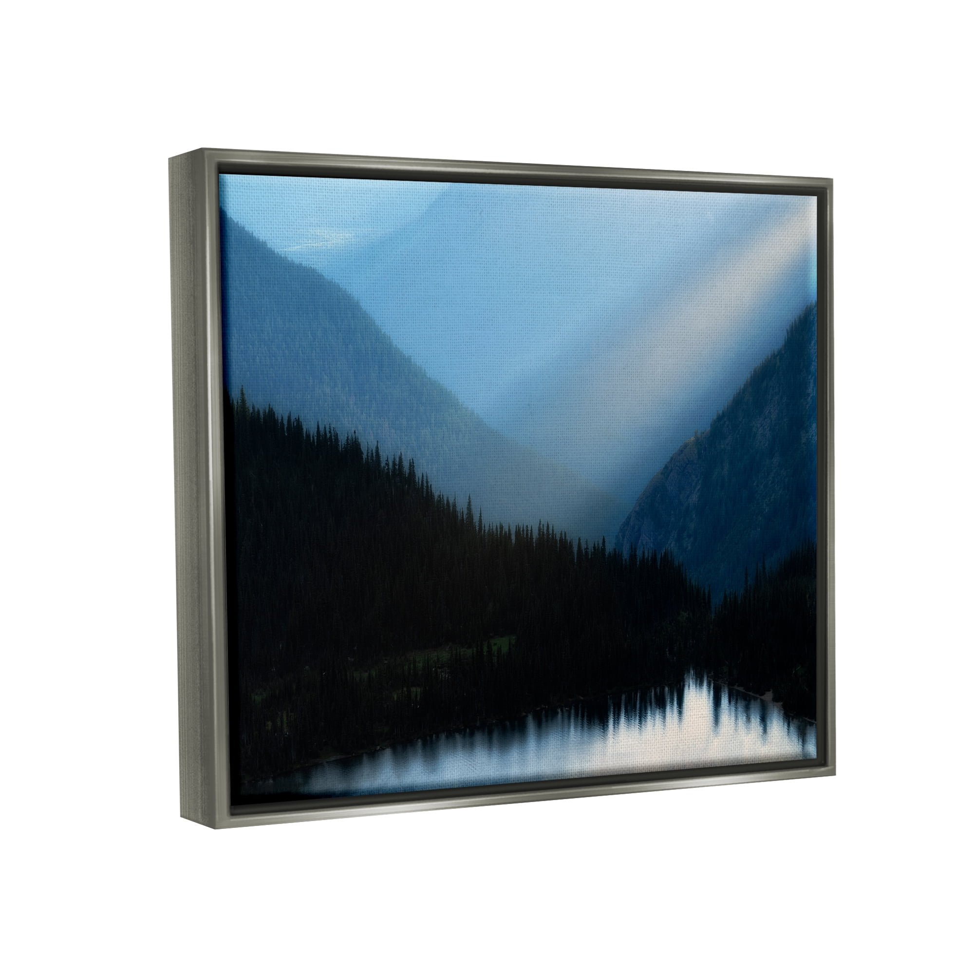 Stupell Industries Blue Mountain Trees Reflection Coastal Photography Gray Floater Framed Art Print Wall Art