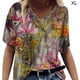 thumbnail image 1 of Camiseta de mujer Blusa de playa con cuello en V y manga corta con estampado floral, Caqui, XL Inevent AP002484-04, 1 of 4