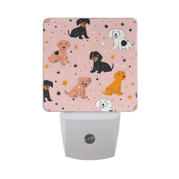 Cute Dogs and Star Night Light 2 Pack LED Nightlight Plug into Wall Dusk to Dawn Sensor Soft White