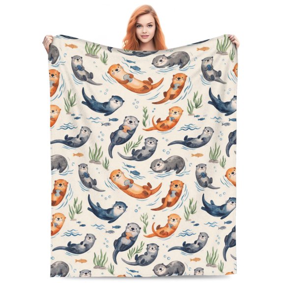 Cute Otter Blanket Soft Flannel Throw Blanket for Couch Bed Home Decor 50"x40"