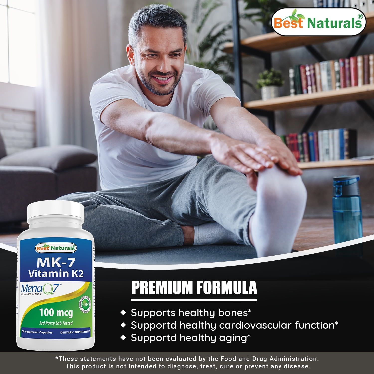 3 Pack Best Naturals MK-7 Vitamin K2 100 mcg 60 Vegetarian Capsules