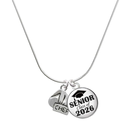 Delight Jewelry Silver-tone Chef Hat – Silvertone Senior Class of 2026 Dome Necklace 18