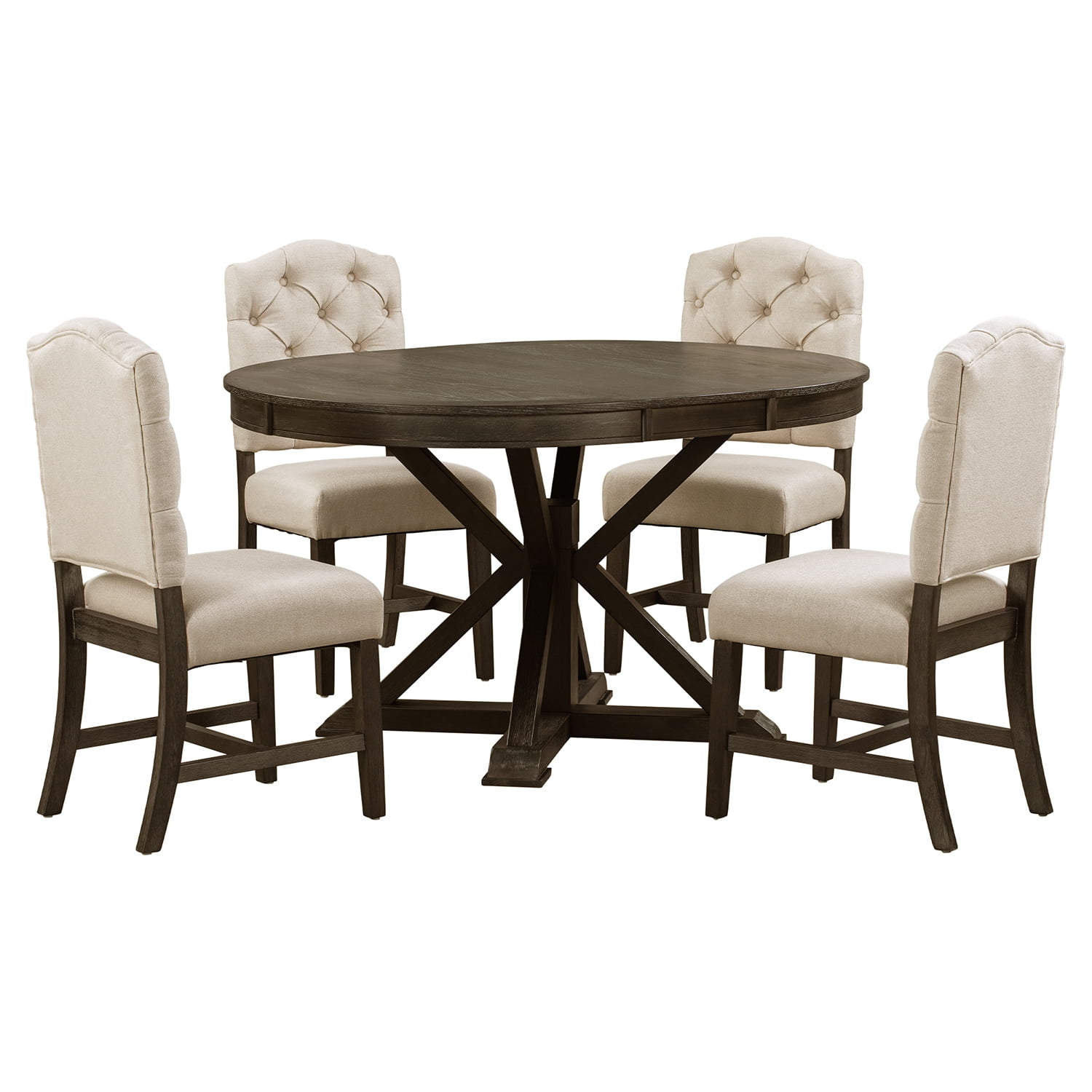 Kadyn Retro Style Dining Table Set, Solid Wood Kitchen Table Set with Extendable Table and 4 Upholstered Chairs, Farmhouse Dining Table Set for Kitchen, Espresso Kadyn Retro Style Dining Table Set, Solid Wood Kitchen Table Set with Extendable Table and 4 Upholstered Chairs, Farmhouse Dining Table Set for Kitchen, Espresso