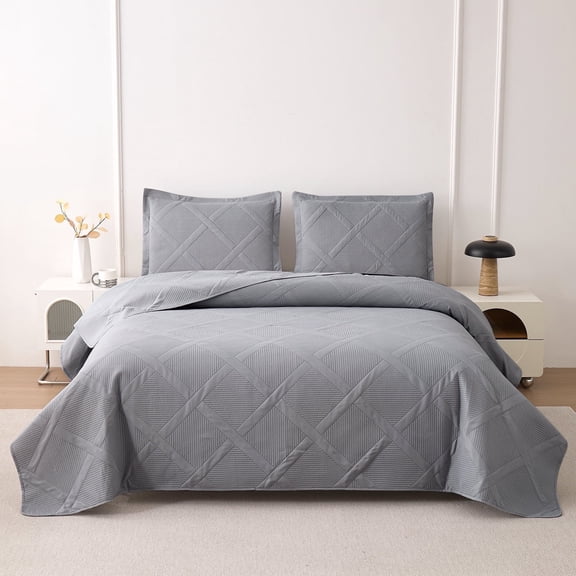 Jessy Home Queen/Full Size Quilts Gray Microfiber Floral Bedspread Coverlet Set