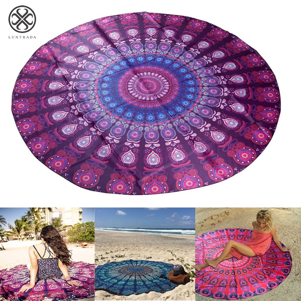 Indian Mandala Round Elephant Tapestry Wall Hanging Summer Beach Throw Towel Yoga Mat Decorative Round Beach Cover-Ups Color Lavender Size