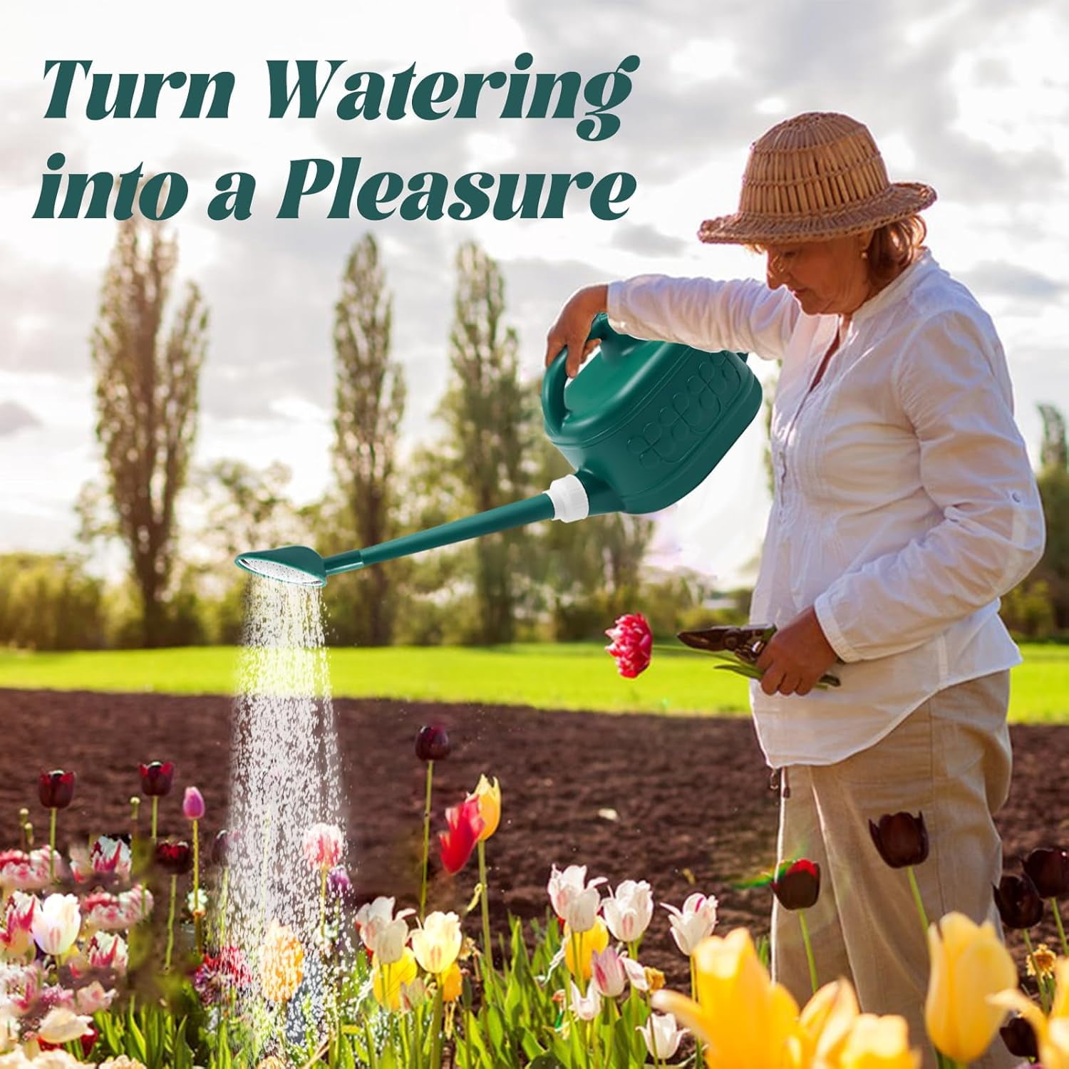 1 Gallon Watering Can, Garden Watering Can Outdoor, Plant Water Can with Removable Long Spout and Stainless Steel Sprinkler Head, Plastic Indoor Watering Cans for Gardening Flower Plants