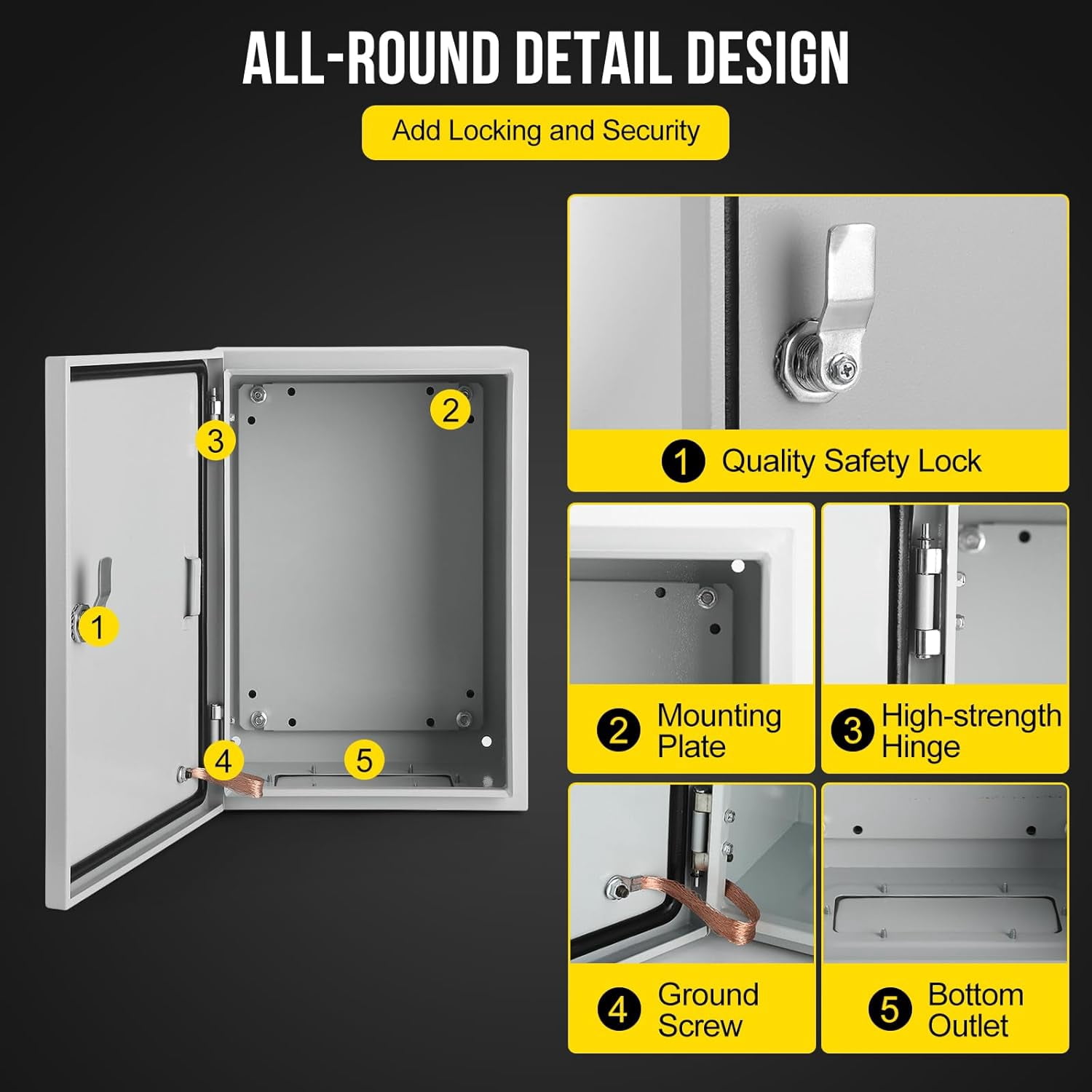 Acekid 20x12x10 Outdoor Steel Enclosure - Steel Electrical Box, IP66 Waterproof & Dustproof, Junction Box