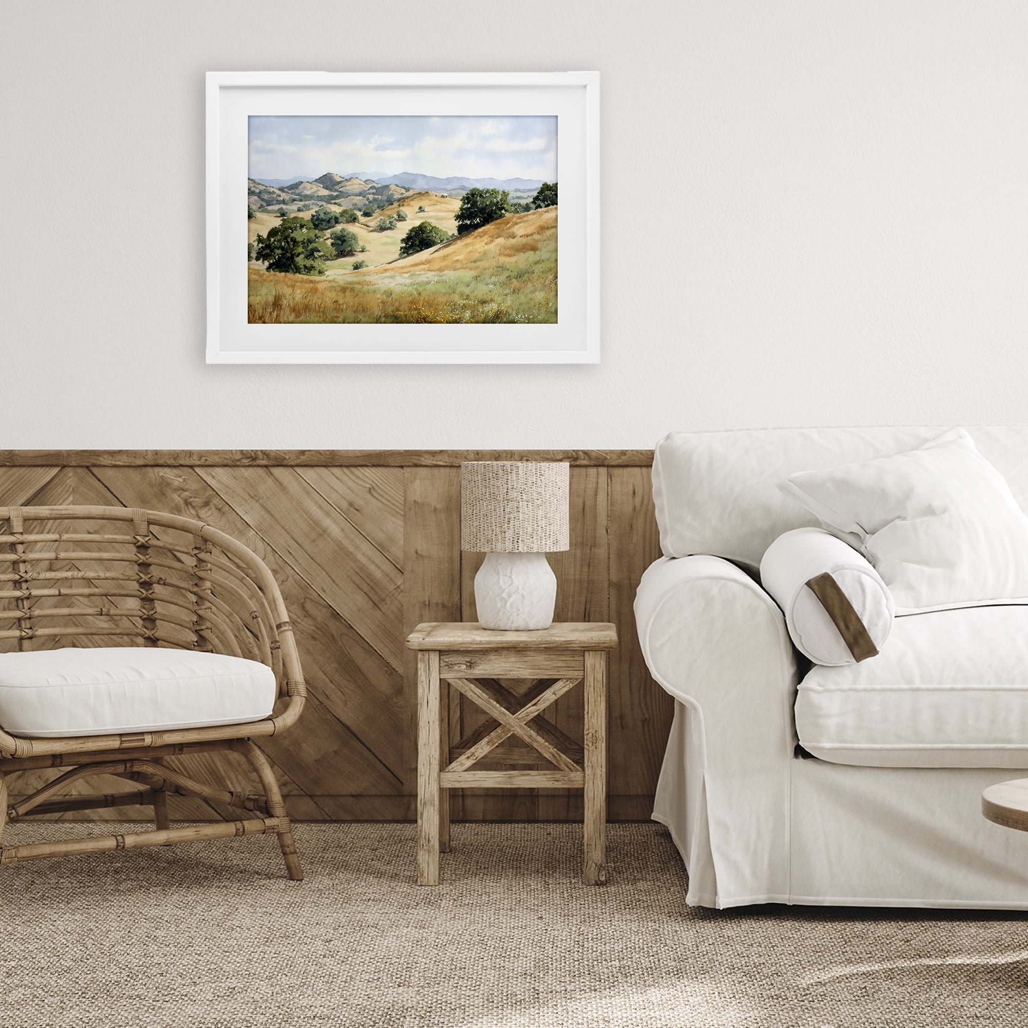 Stupell Industries Idyllic Mountains and Trees White Framed Print Under Glass, design by Petal Prints Design