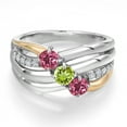 thumbnail image 3 of Gem Stone King 925 Silver and 10K Yellow Gold Pink Tourmaline and Green Peridot and Lab Grown Diamond Engagement Ring for Women | 0.95 Cttw | Round 4MM | October Birthstone | Size 8, 3 of 6