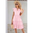 thumbnail image 2 of Womens Summer Dress Ruffle Sleeve V Neck Midi Dresses Pink L, 2 of 4