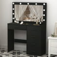 thumbnail image 3 of Caulitar Vanity Table with 5 Drawers Vanity Desk Set with Large LED Lighted Mirror for Bedroom Makeup Table Black, 3 of 11