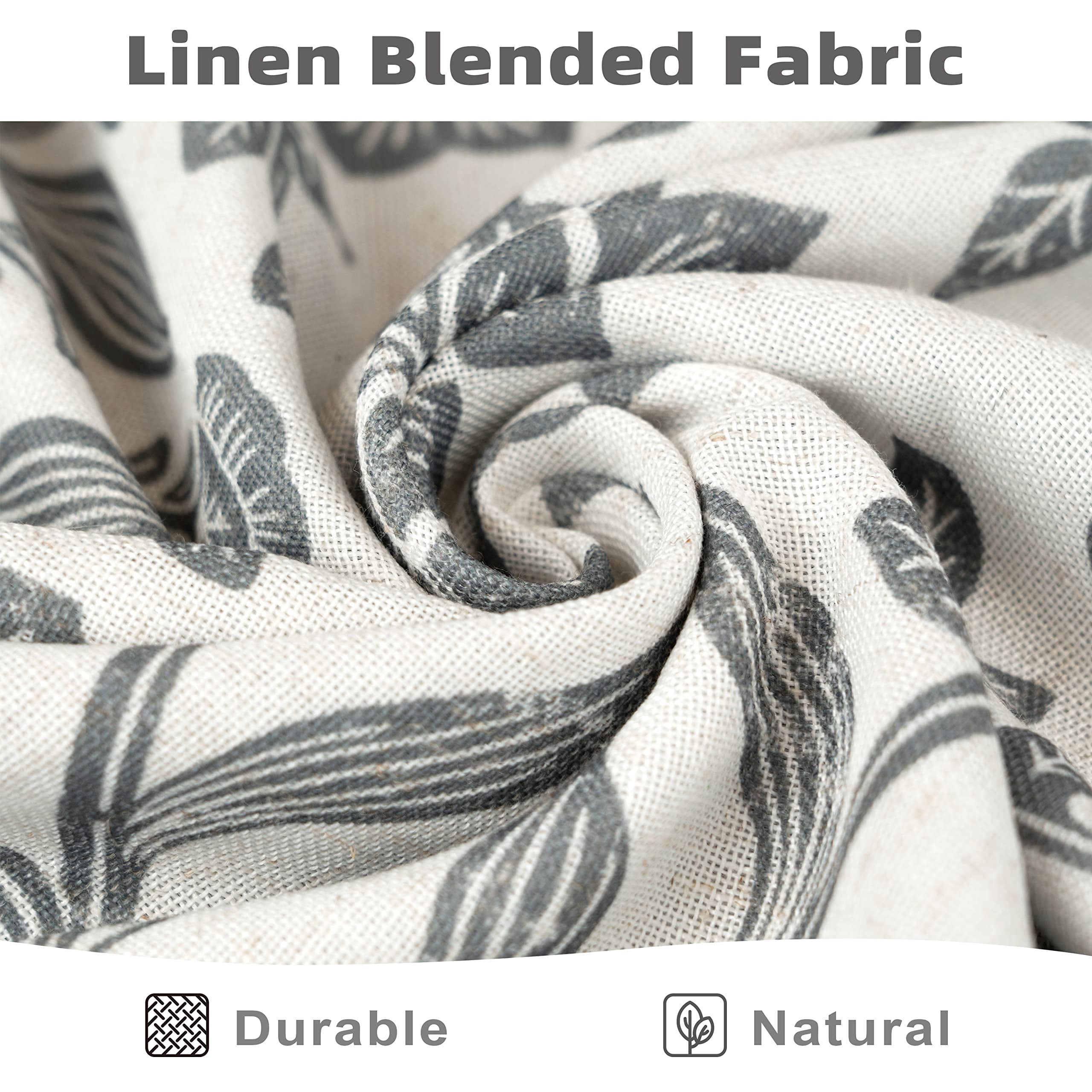DriftAway Twyla Linen Blend Blackout Valance for Kitchen 18 Inch Length Boho Floral Printed Lined Rod Pocket Room Darkening Window Curtain Valance for Living Room Bedroom 52x18 Inch Ivory Gray