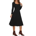 thumbnail image 4 of VESTIDO DE SUÉTER DE PUNTO PARA MUJER INSPIRE CHIC CON ESCOTE CUADRADO Y DECORACIÓN DE BOTONES, VESTIDOS MIDI ACAMPANADOS CON BOLSILLOS, NEGRO L, 4 of 6