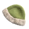 thumbnail image 1 of Autumn Winter Beanie Hat Knitting Plush Contrast Color Warm Stretchy Bucket Hat for Outdoor, 1 of 10