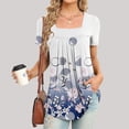 thumbnail image 2 of Women's Dressy Blouses Shirts Short Sleeve Tunic Tops Summer Casual Comfy Boho Floral T-Shirts with Pleated Strech, 2 of 5