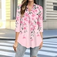 thumbnail image 2 of CYMMPU Loose Fit Tunic Tops Boho Blouses for Women Dressy Casual Flower Pattern 3/4 Sleeve Spring Tops Summer Trendy Shirts Pleated V Neck Flowy Tops T-Shirts Pink S, 2 of 5