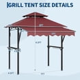 thumbnail image 5 of 8' x 5' Grill Gazebo Canopy with Extra 7' x 3' Awning, Heavy Duty Steel Frame, Double-Tiered Outdoor Grill Canopy with Shelves, 10 Hooks & LED Lights for Patio BBQ Backyard，Claret, 5 of 7